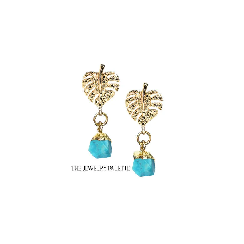 Dania gold leaf with gold edged aquamarine drop earrings