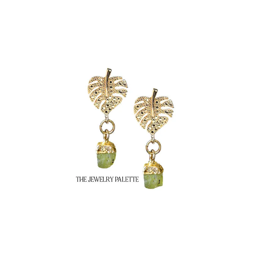 Dania gold leaf with gold edged aquamarine drop earrings
