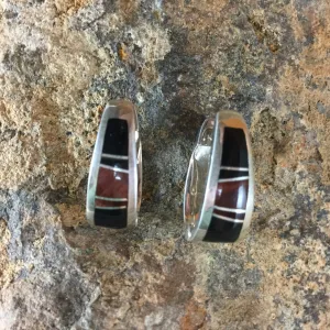 David Rosales Black Tiger Inlaid Sterling Silver Huggie Earrings