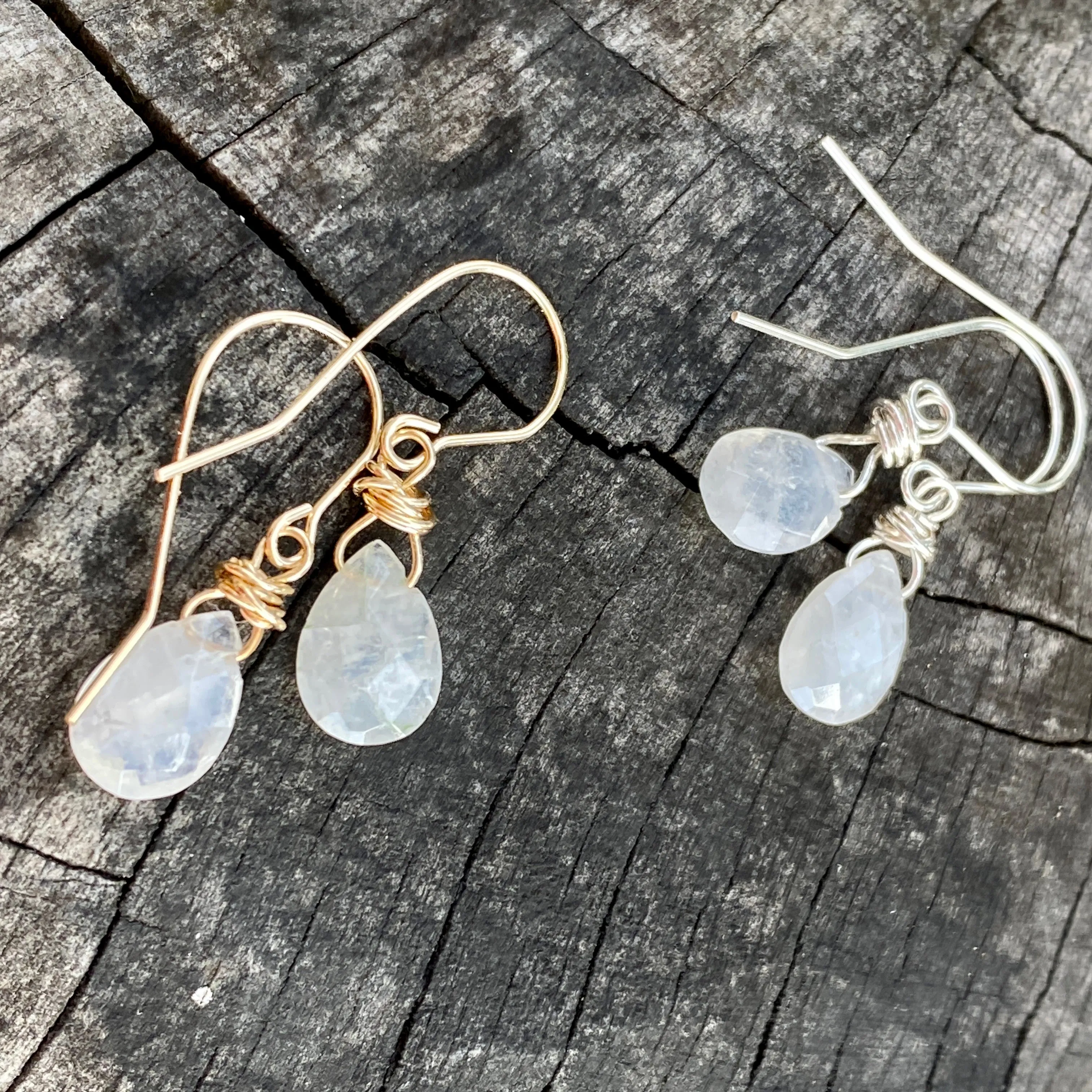 Delicate Moonstone Drop Earrings in Gold Filled or Sterling Silver