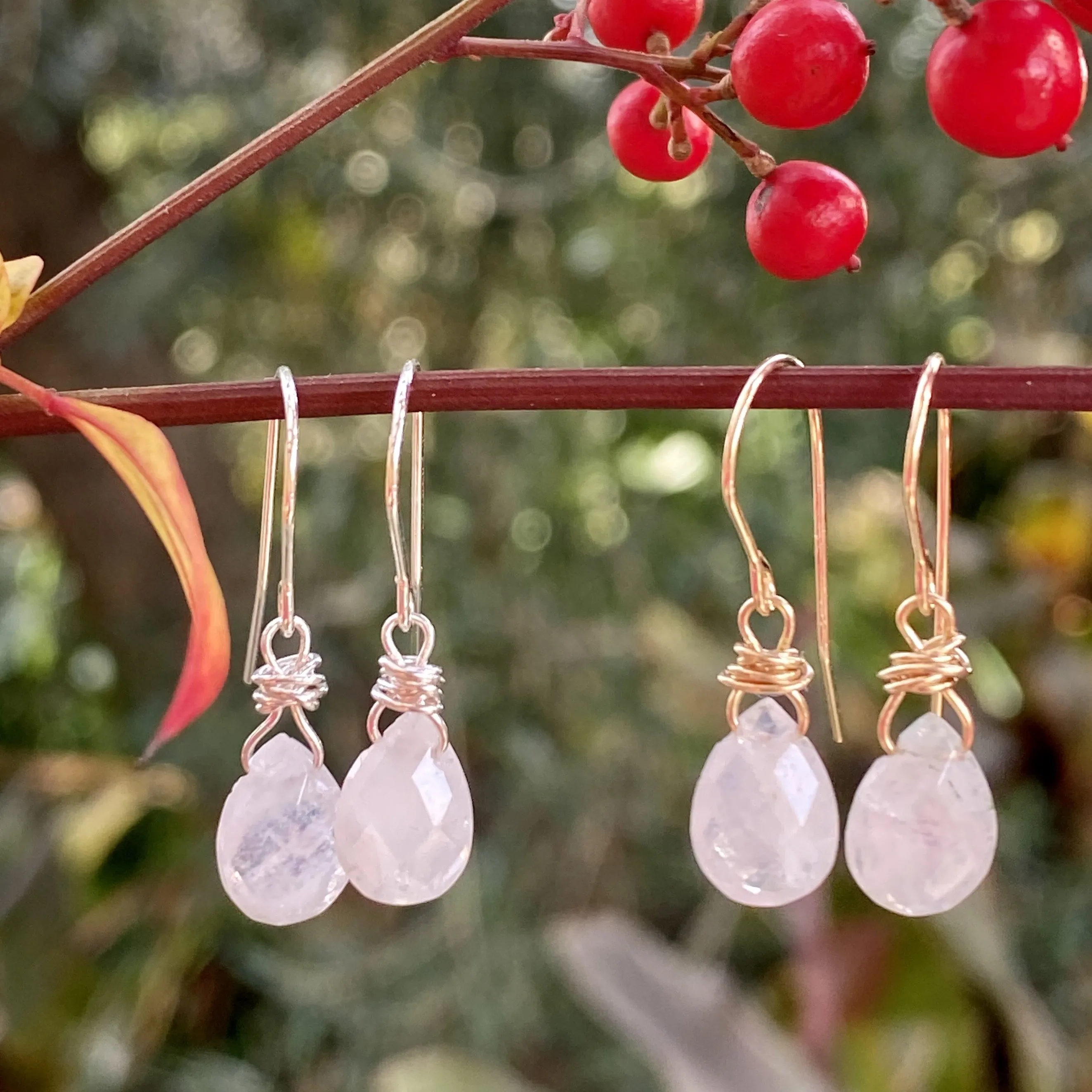 Delicate Moonstone Drop Earrings in Gold Filled or Sterling Silver