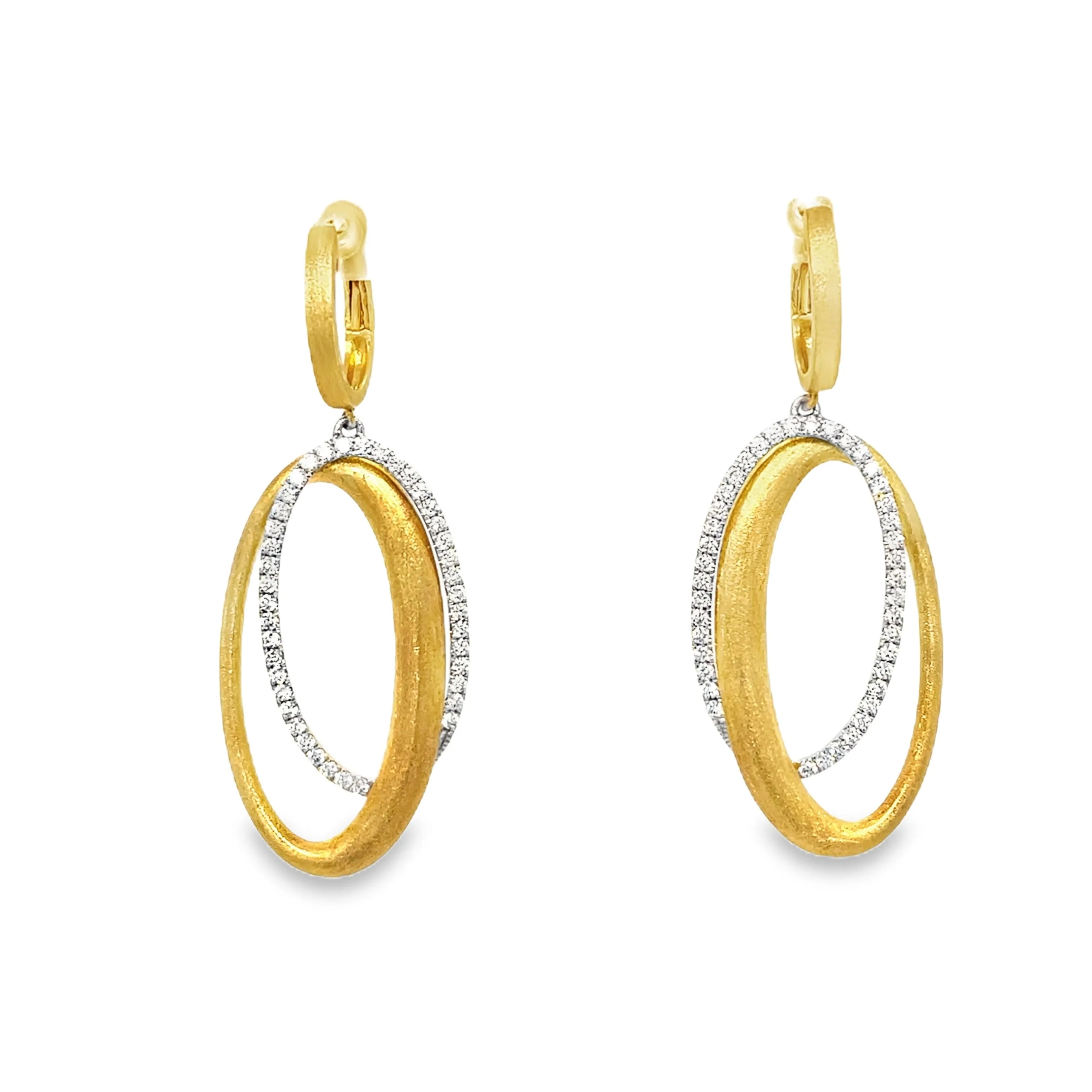 Double Hooped Yellow Gold and Diamond Earrings