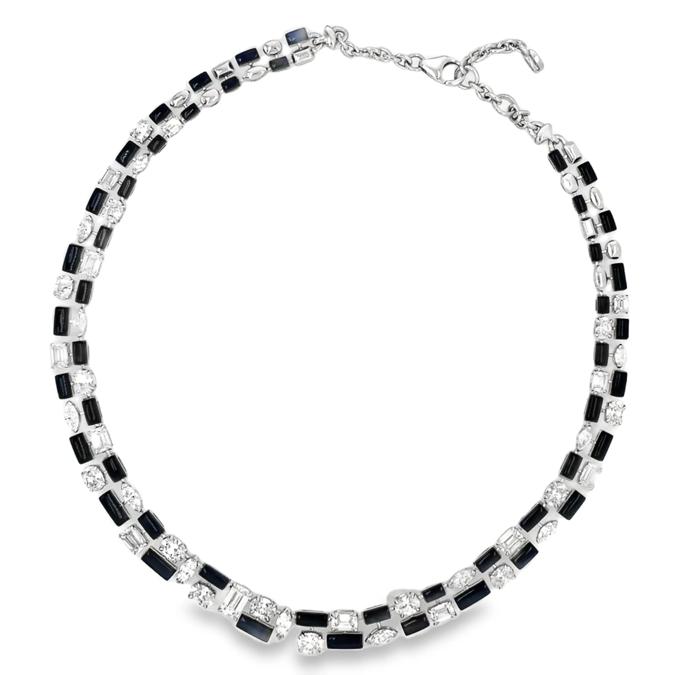 Etho Maria White Diamond and Black Enamel Necklace