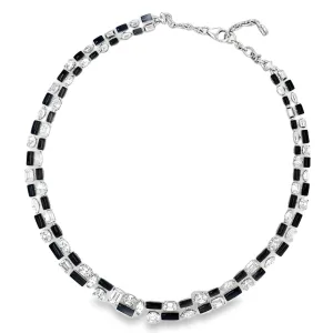 Etho Maria White Diamond and Black Enamel Necklace