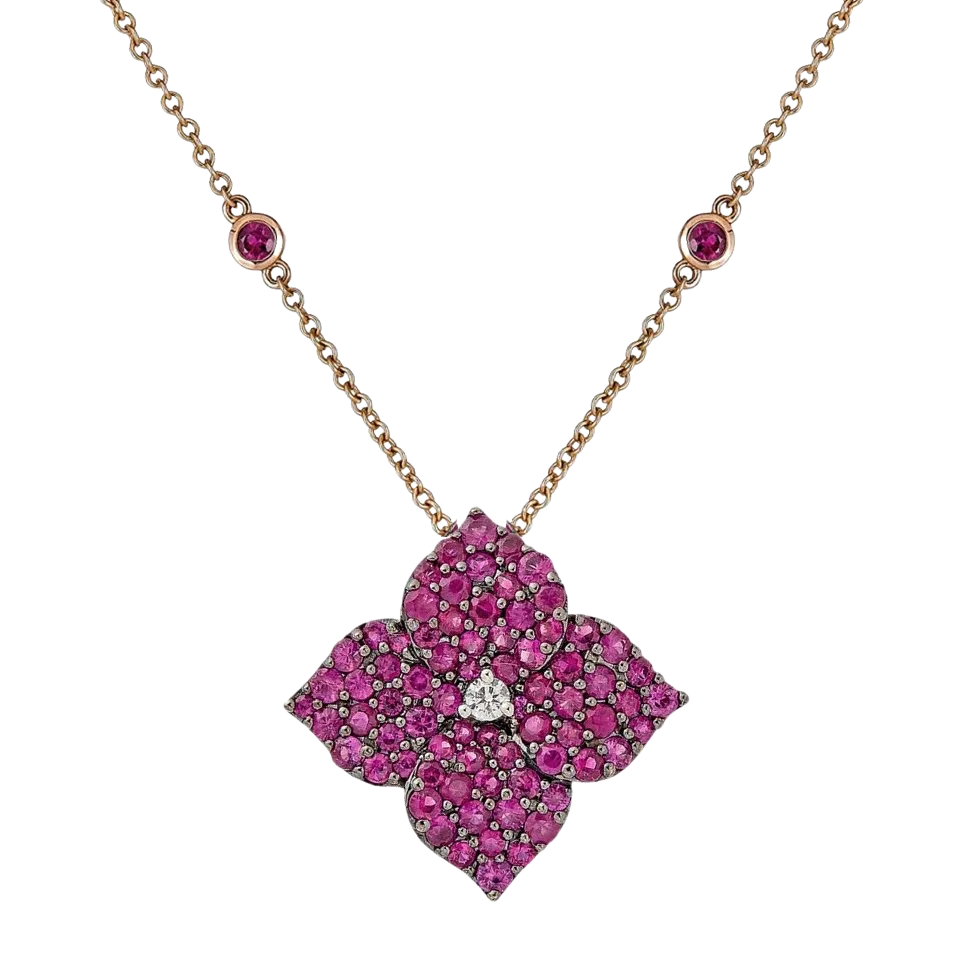 Fiore Large Deep Pink Sapphire Flower Necklace