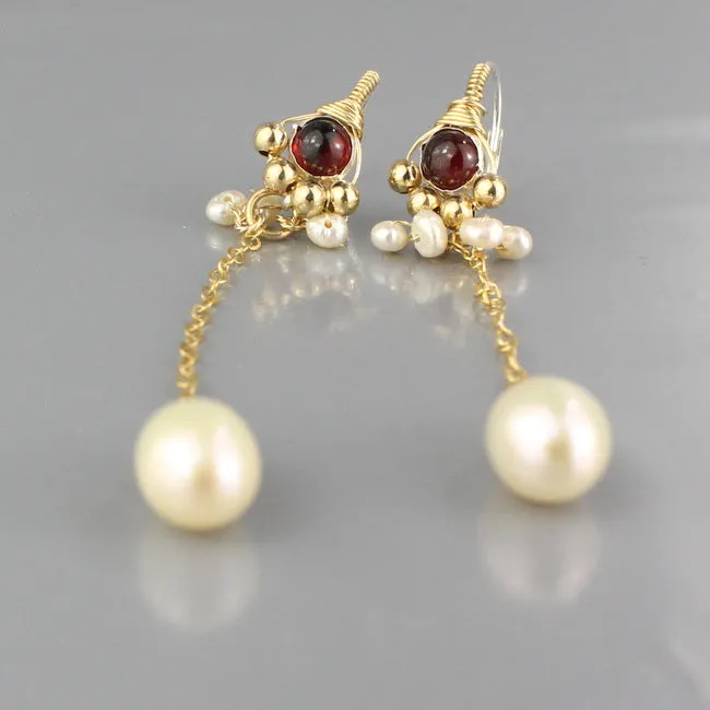 Garnet Pearl Long Spring Earrings