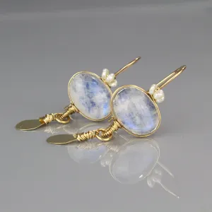 Gold Filled Moonstone Crown Earrings with Pearl