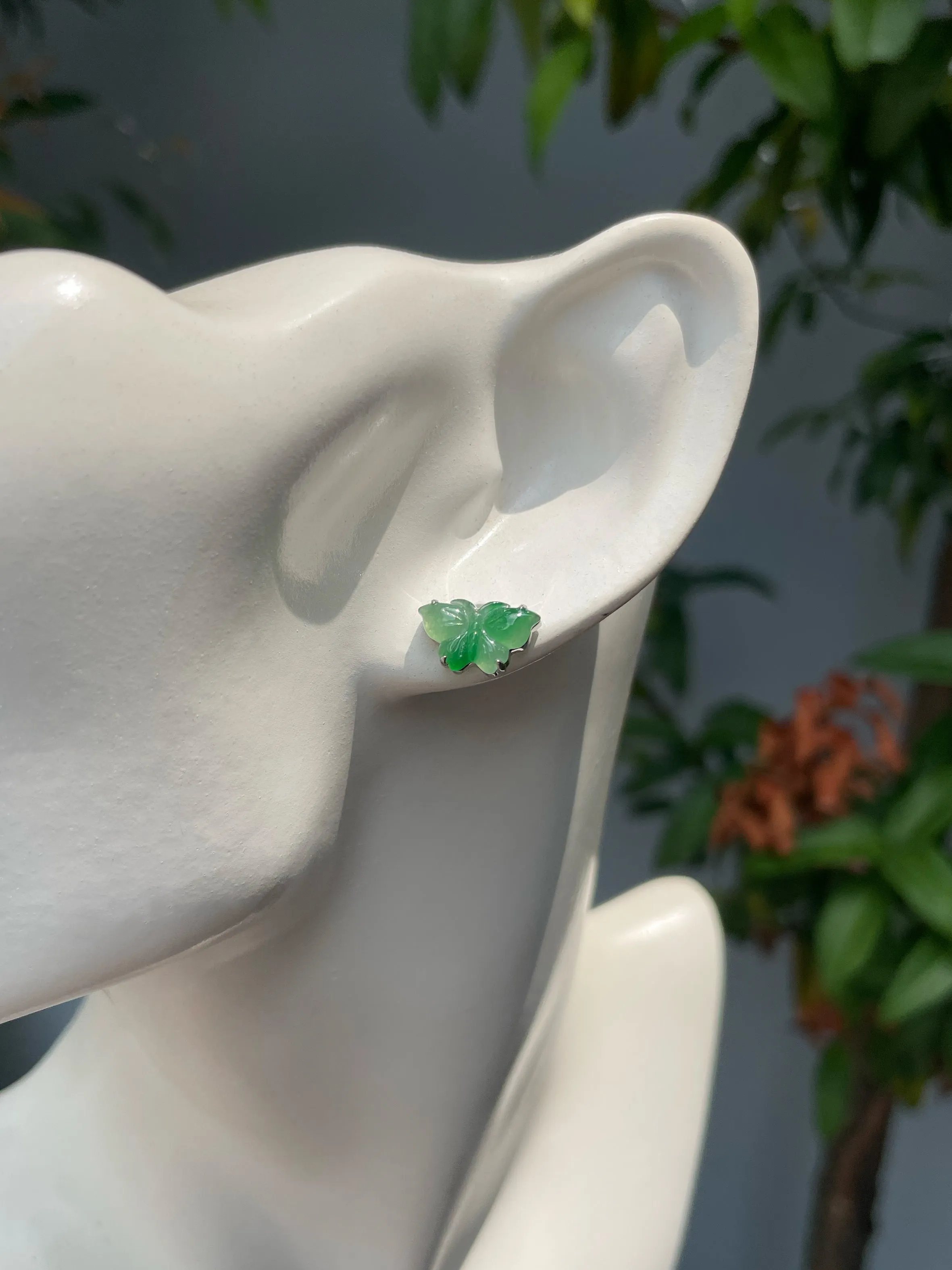 Green Jade Earrings - Butterfly (NJE184)