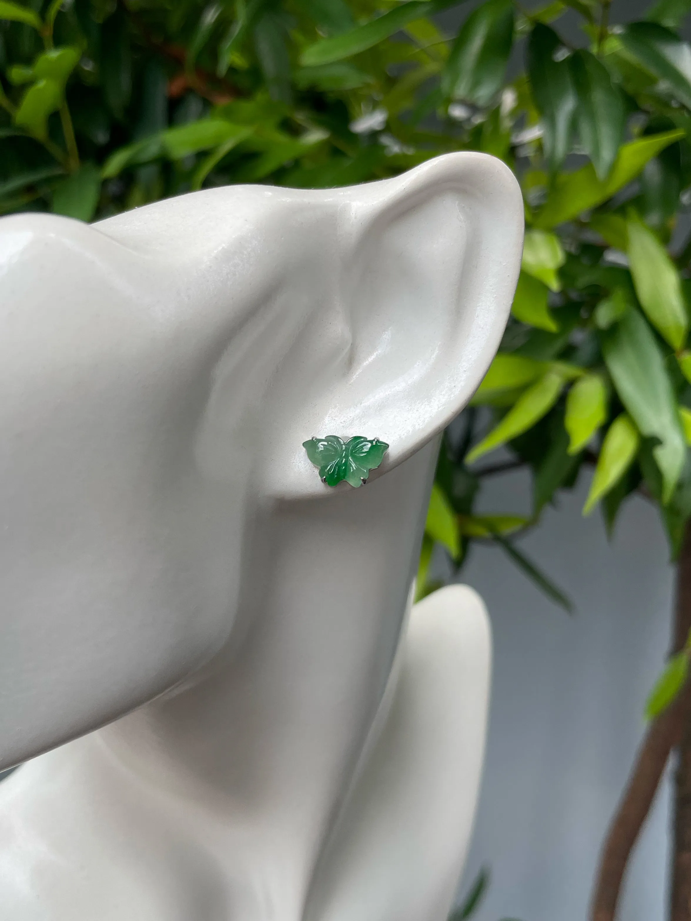Green Jade Earrings - Butterfly (NJE184)