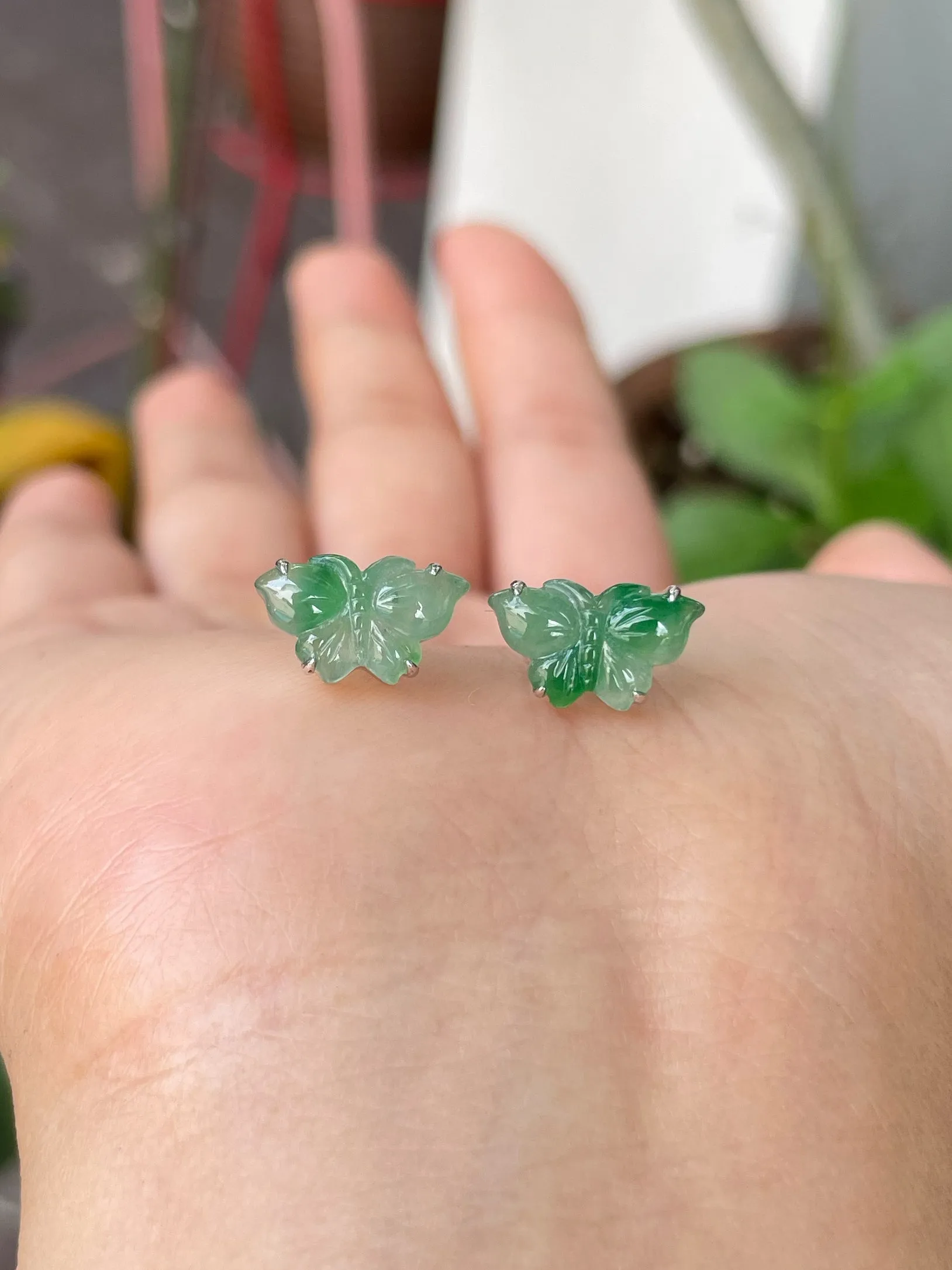 Green Jade Earrings - Butterfly (NJE184)