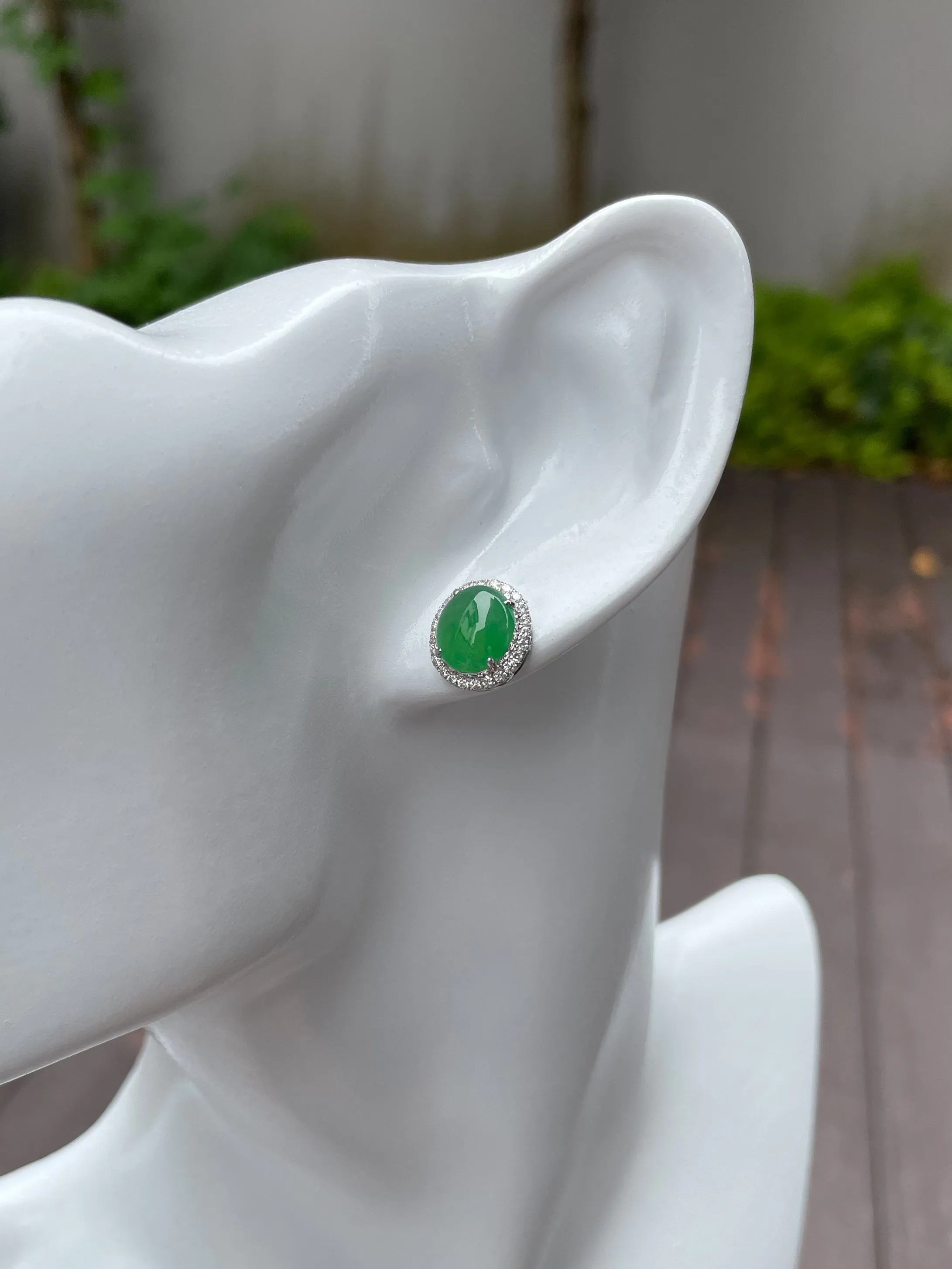 Green Jade Earrings - Cabochons (NJE048)