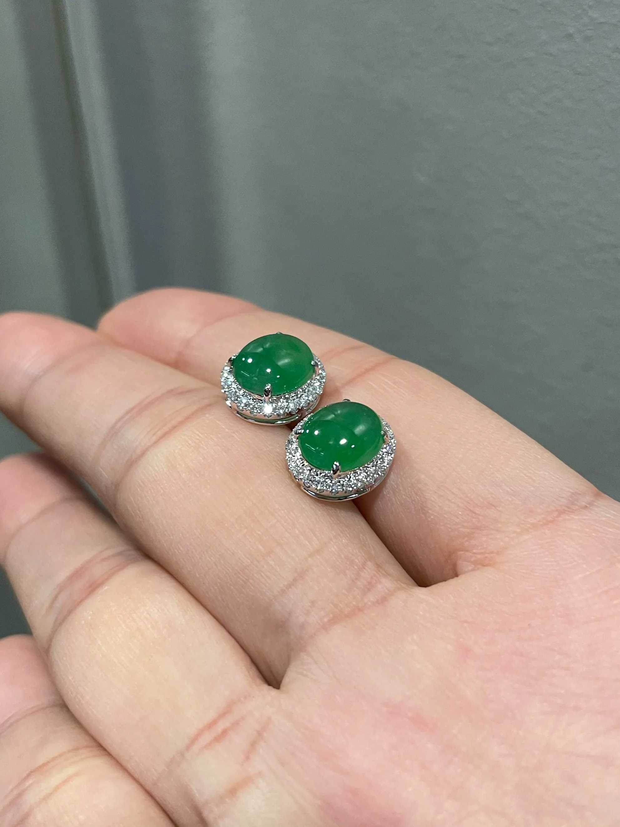 Green Jade Earrings - Cabochons (NJE048)