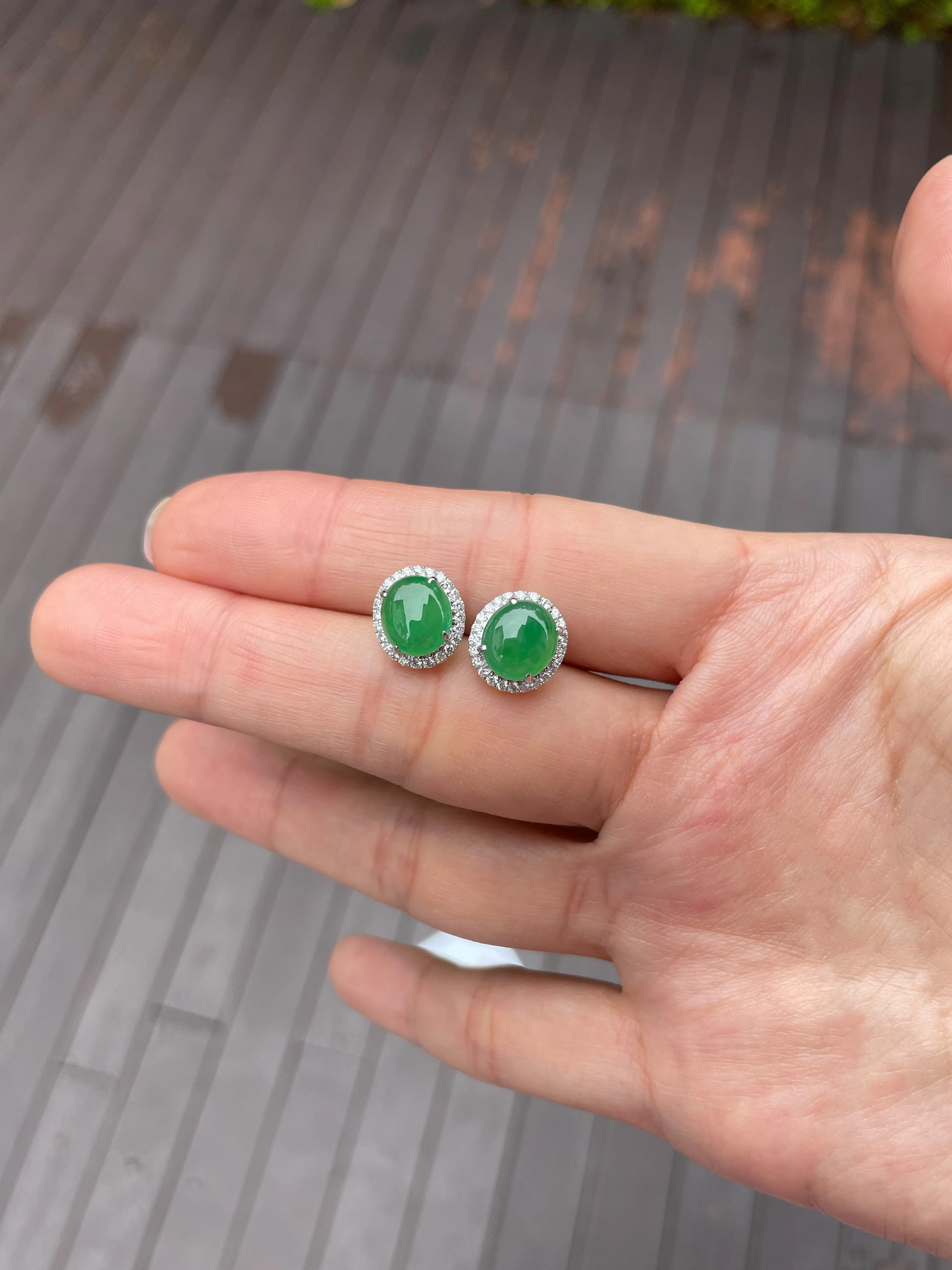 Green Jade Earrings - Cabochons (NJE048)