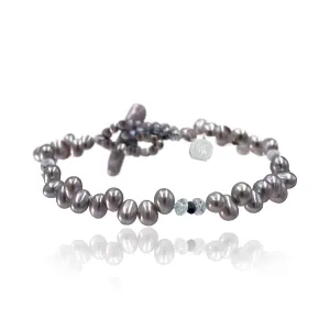 Grey Freshwater Pearl, Aquamarine & Iolite Droplet Bracelet