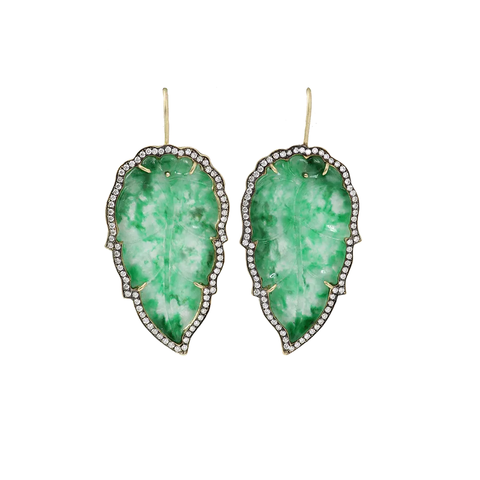 Hand Carved Jade Leaf Earrings