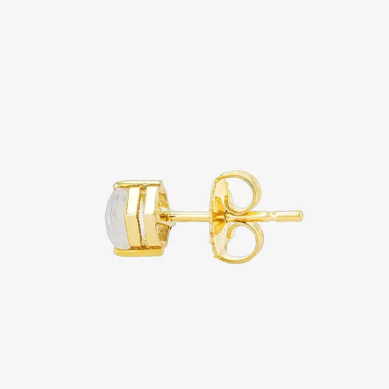 Hexagon Rainbow Moonstone Post Earrings