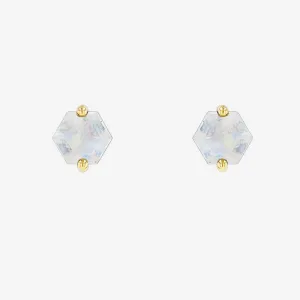 Hexagon Rainbow Moonstone Post Earrings