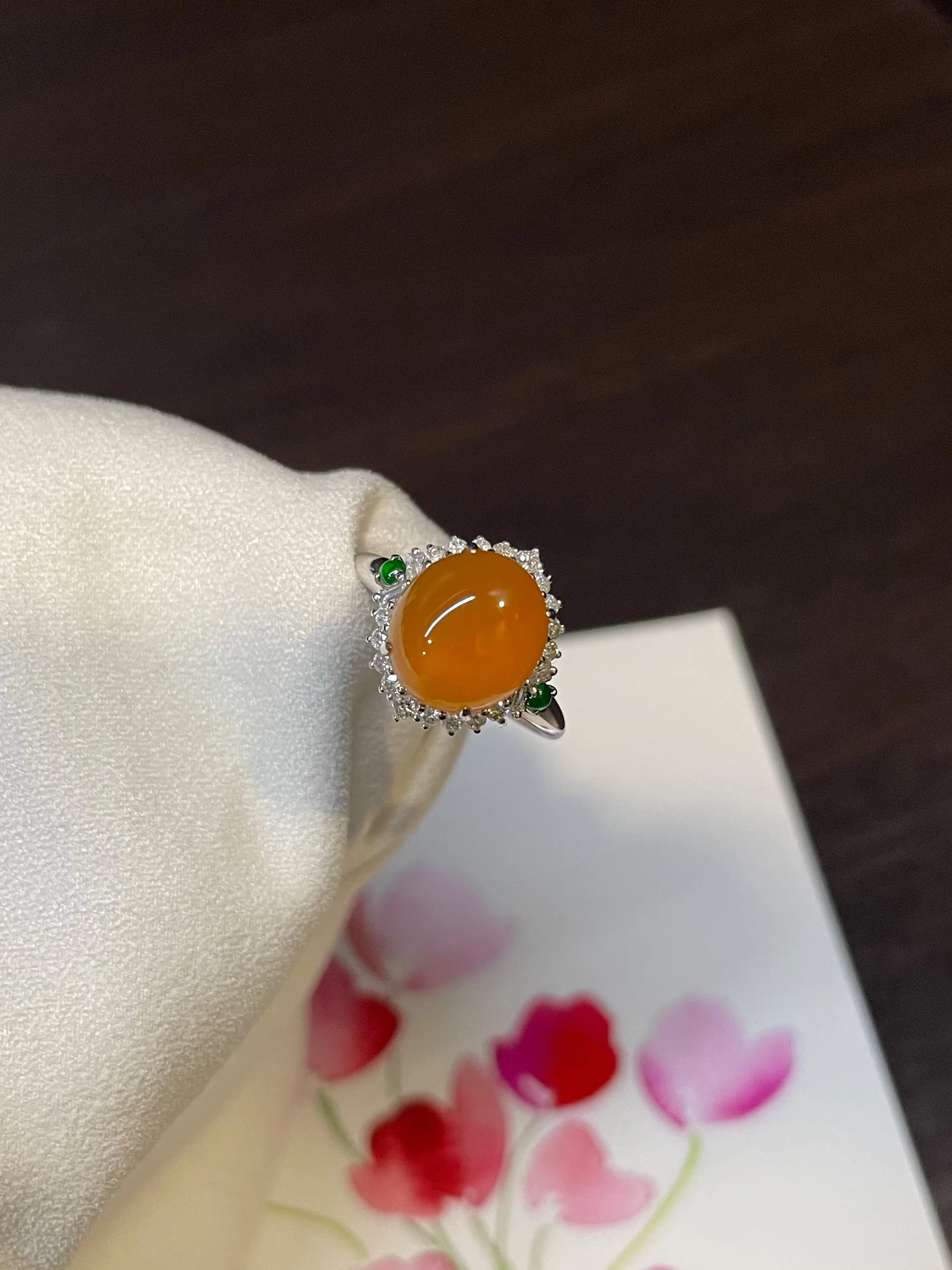 Icy Orange Jade Cabochon Ring (NJR063)