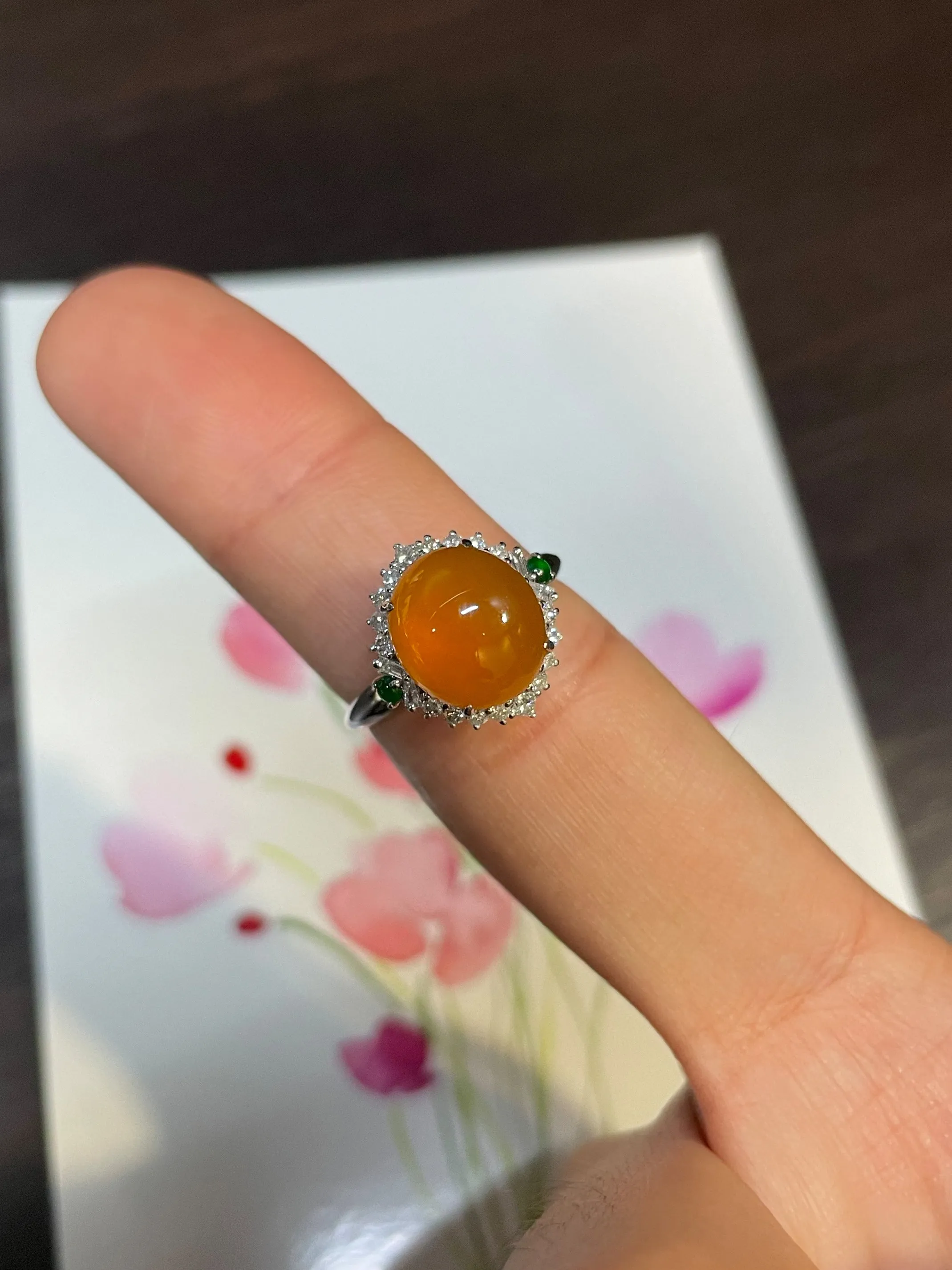 Icy Orange Jade Cabochon Ring (NJR063)