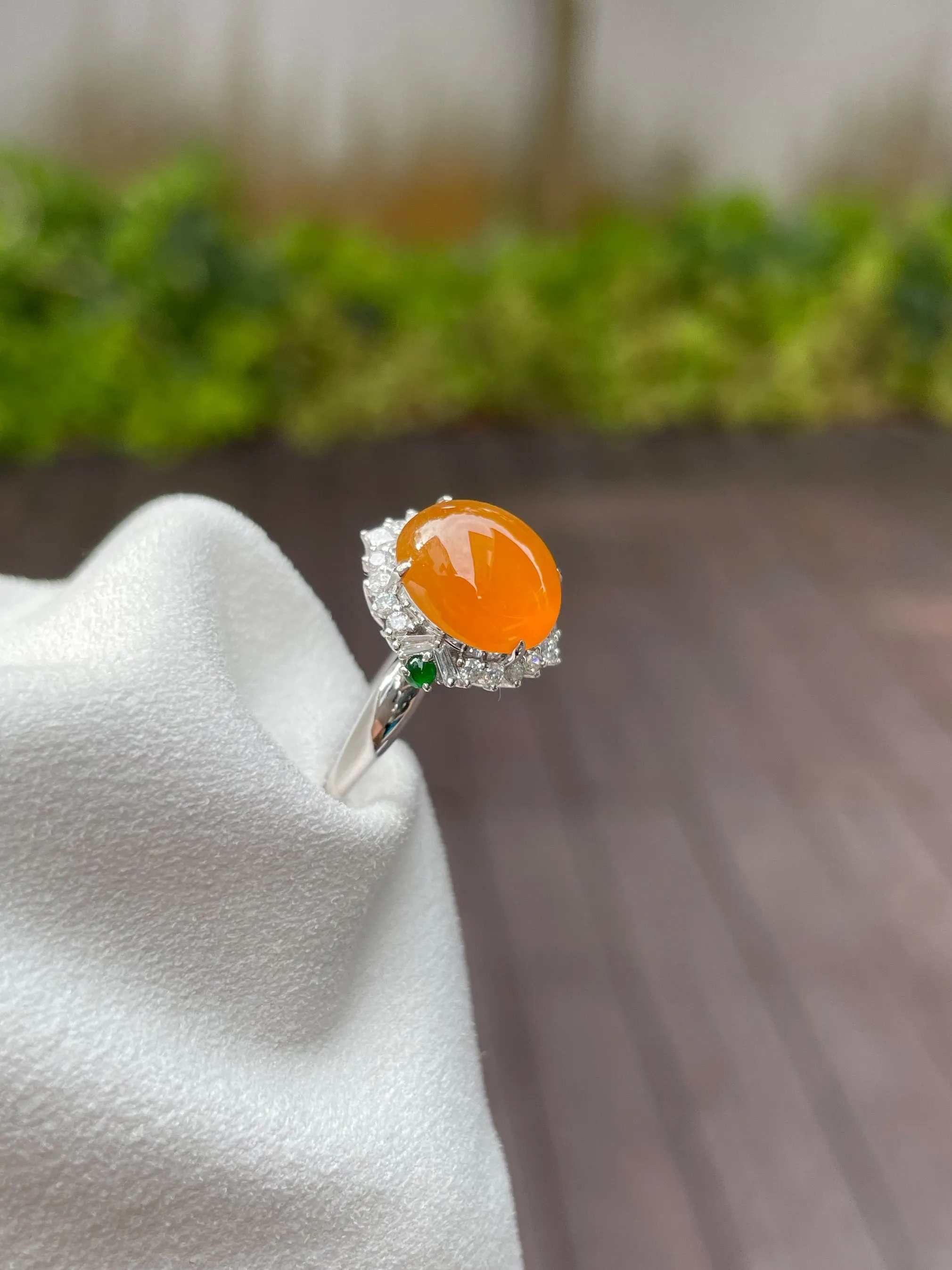 Icy Orange Jade Cabochon Ring (NJR063)