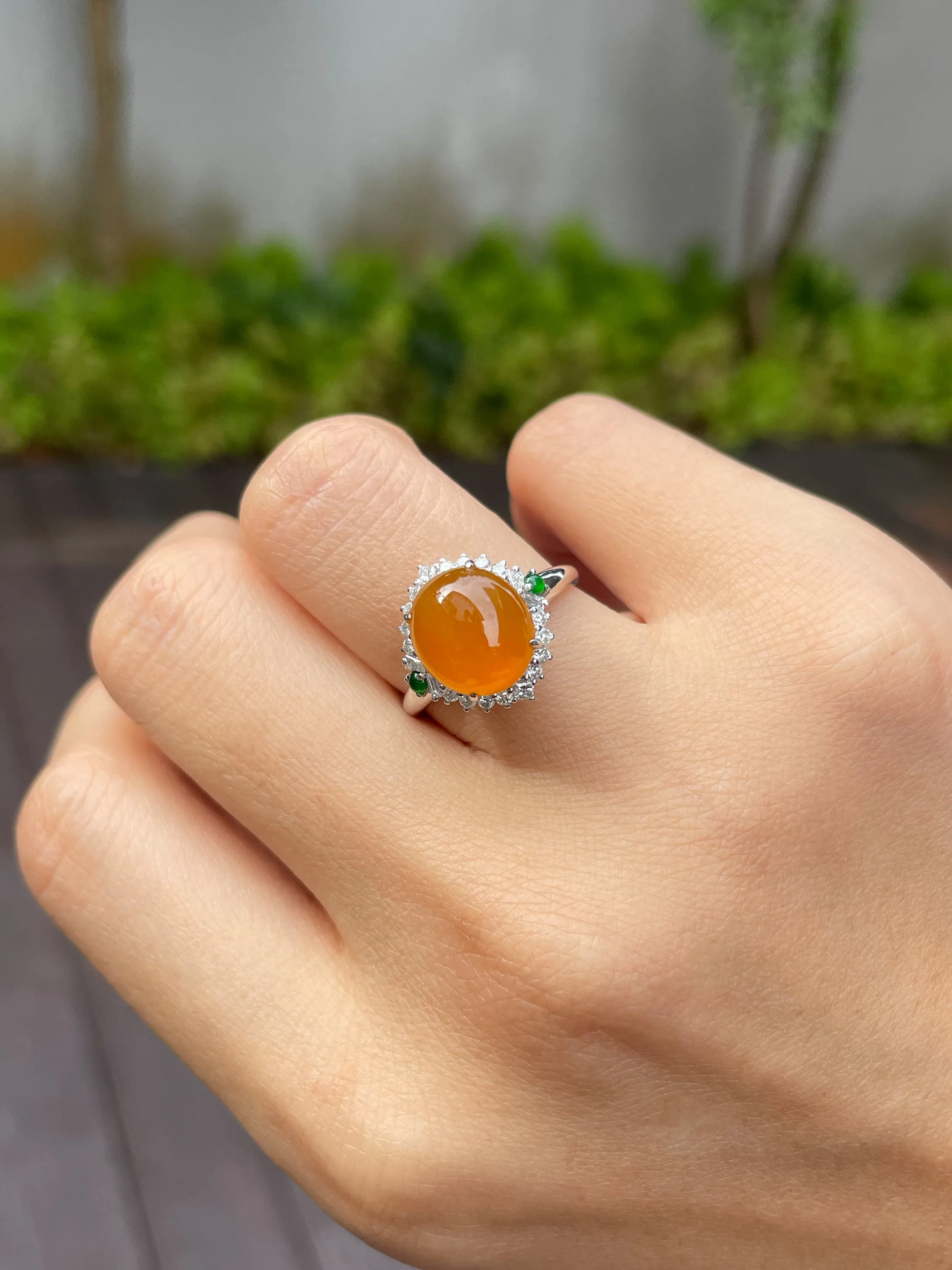 Icy Orange Jade Cabochon Ring (NJR063)