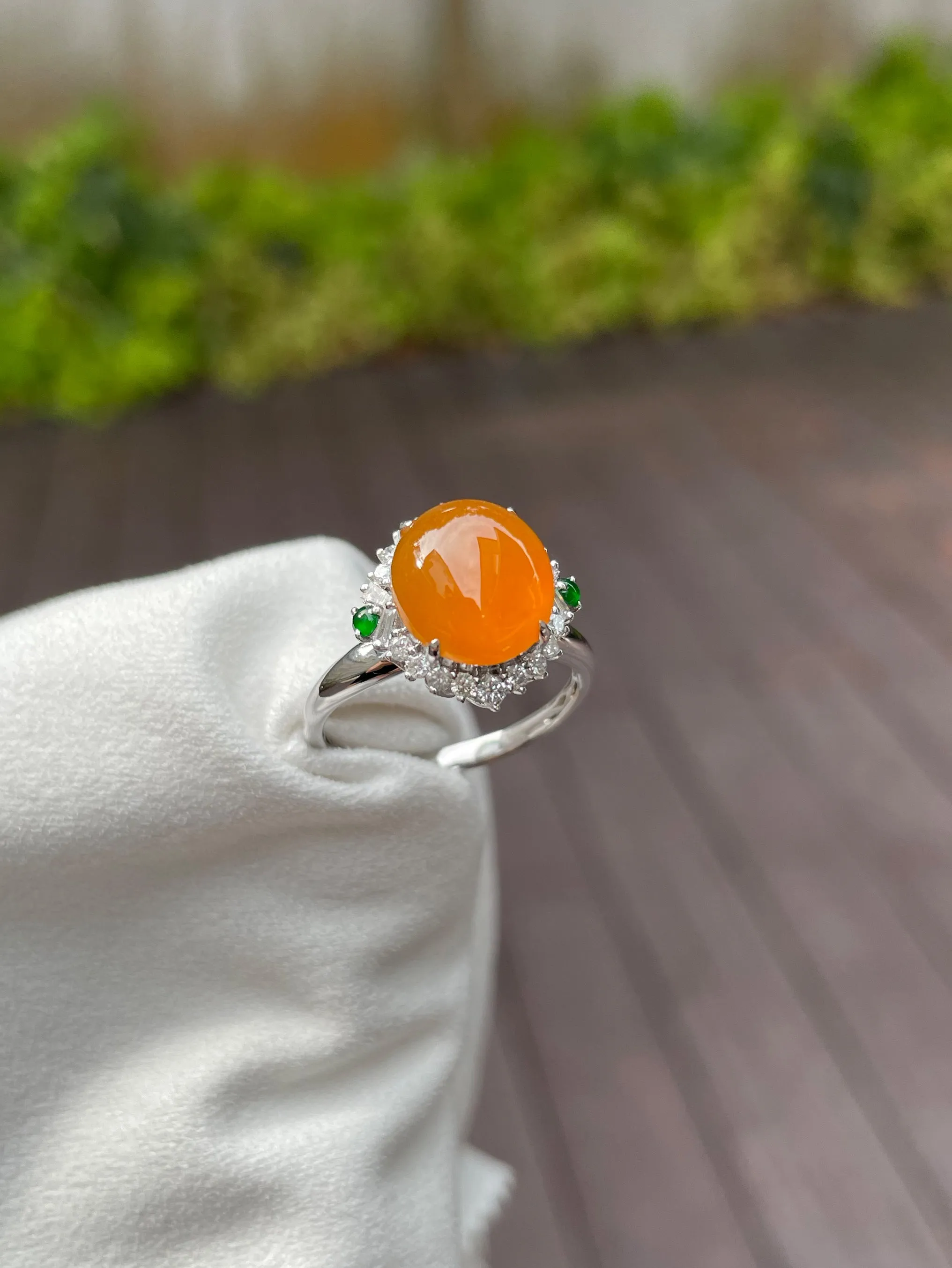 Icy Orange Jade Cabochon Ring (NJR063)