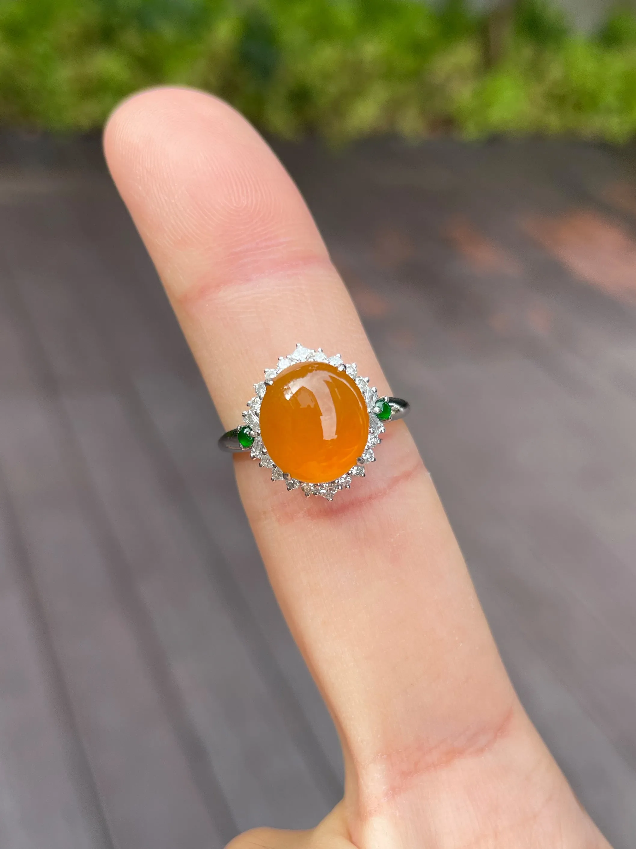 Icy Orange Jade Cabochon Ring (NJR063)
