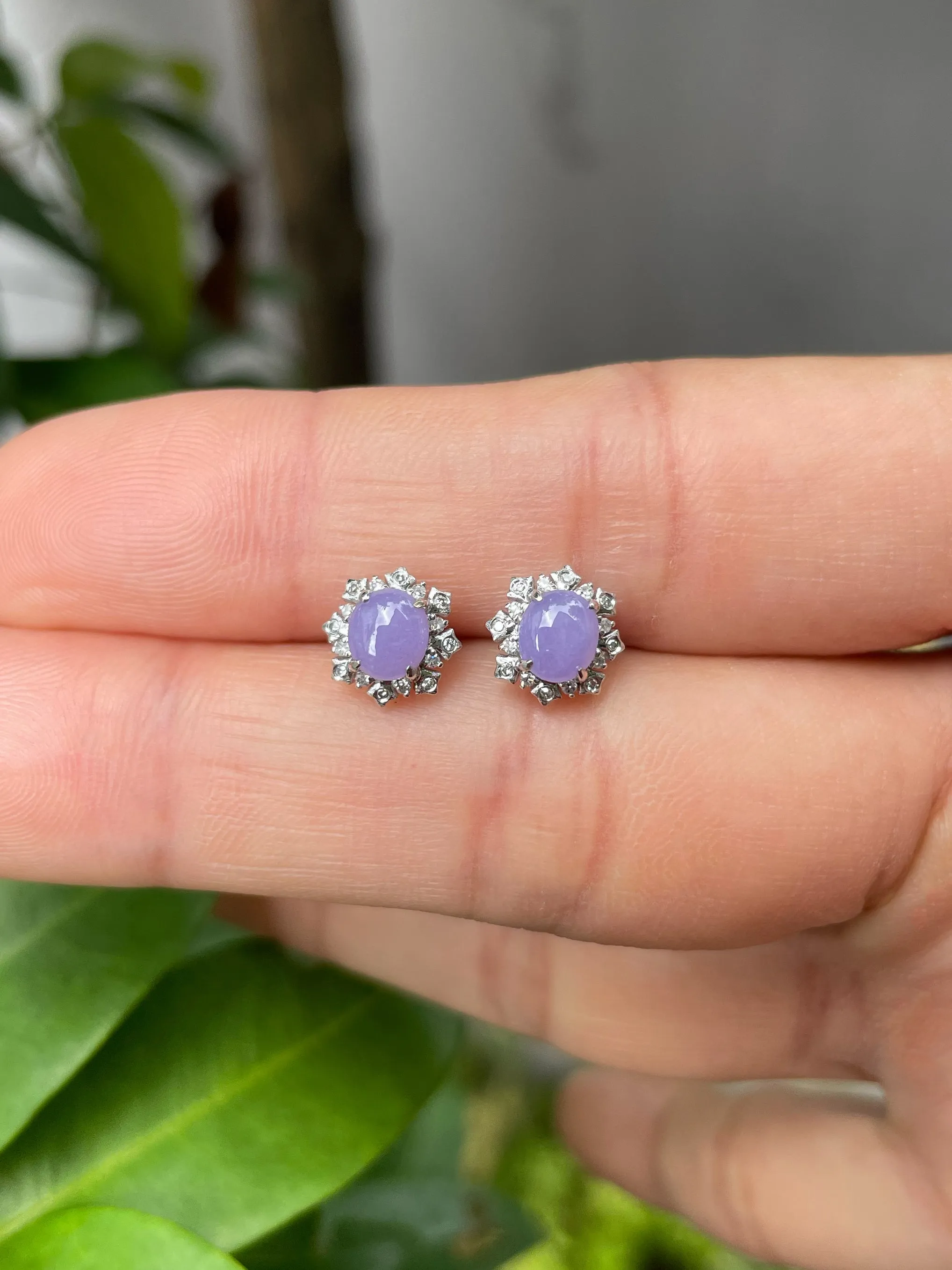 Lavender Jade Cabochon Earrings (NJE085)