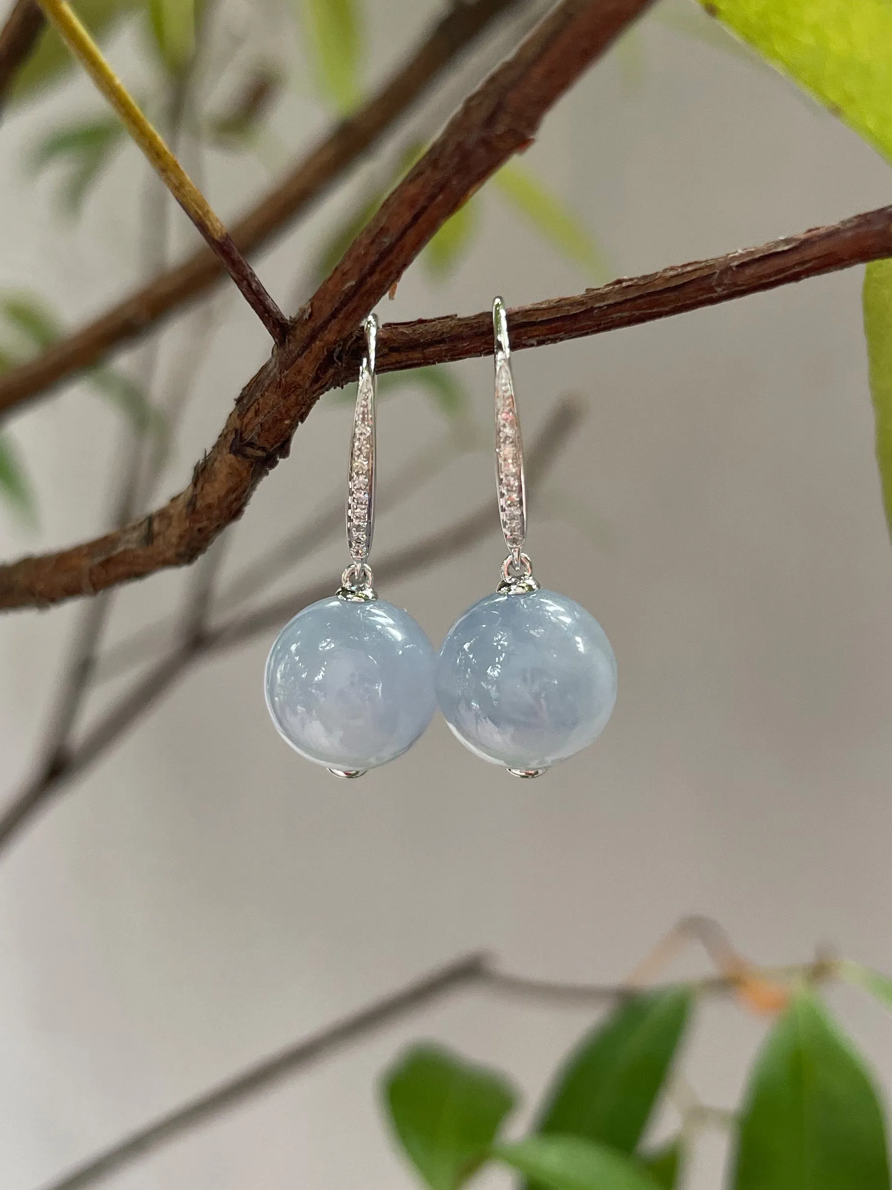 Lavender Jade Dangling Earrings - Beads (NJE028)