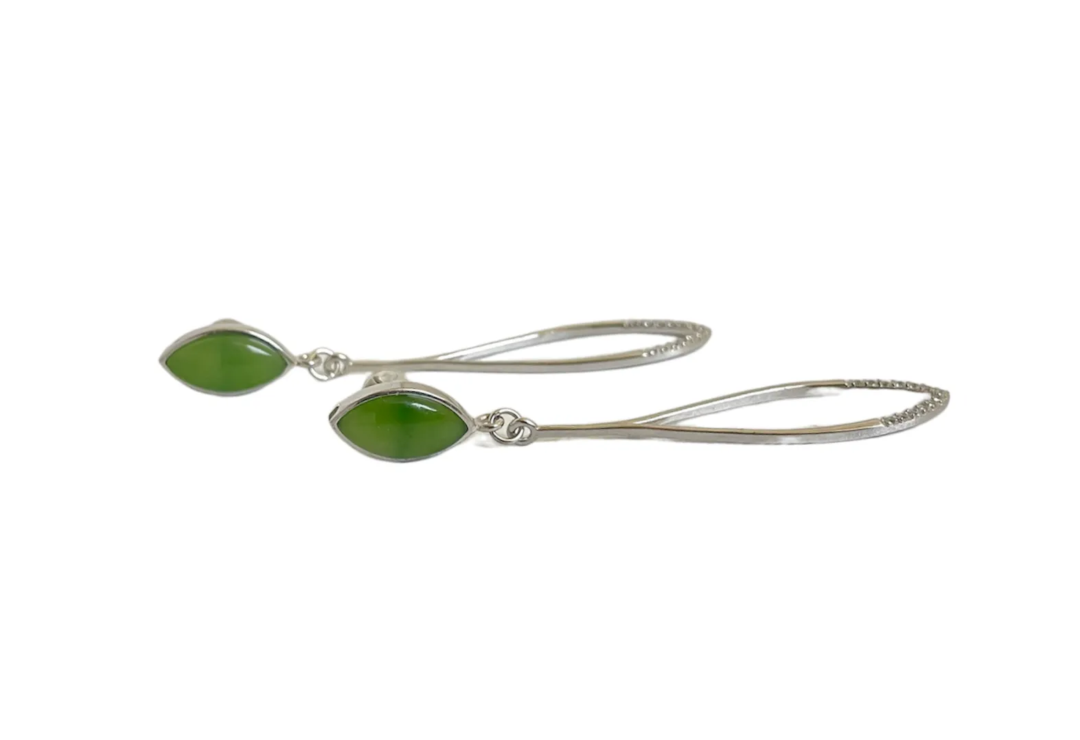 Long Silver Jade Earrings, E537