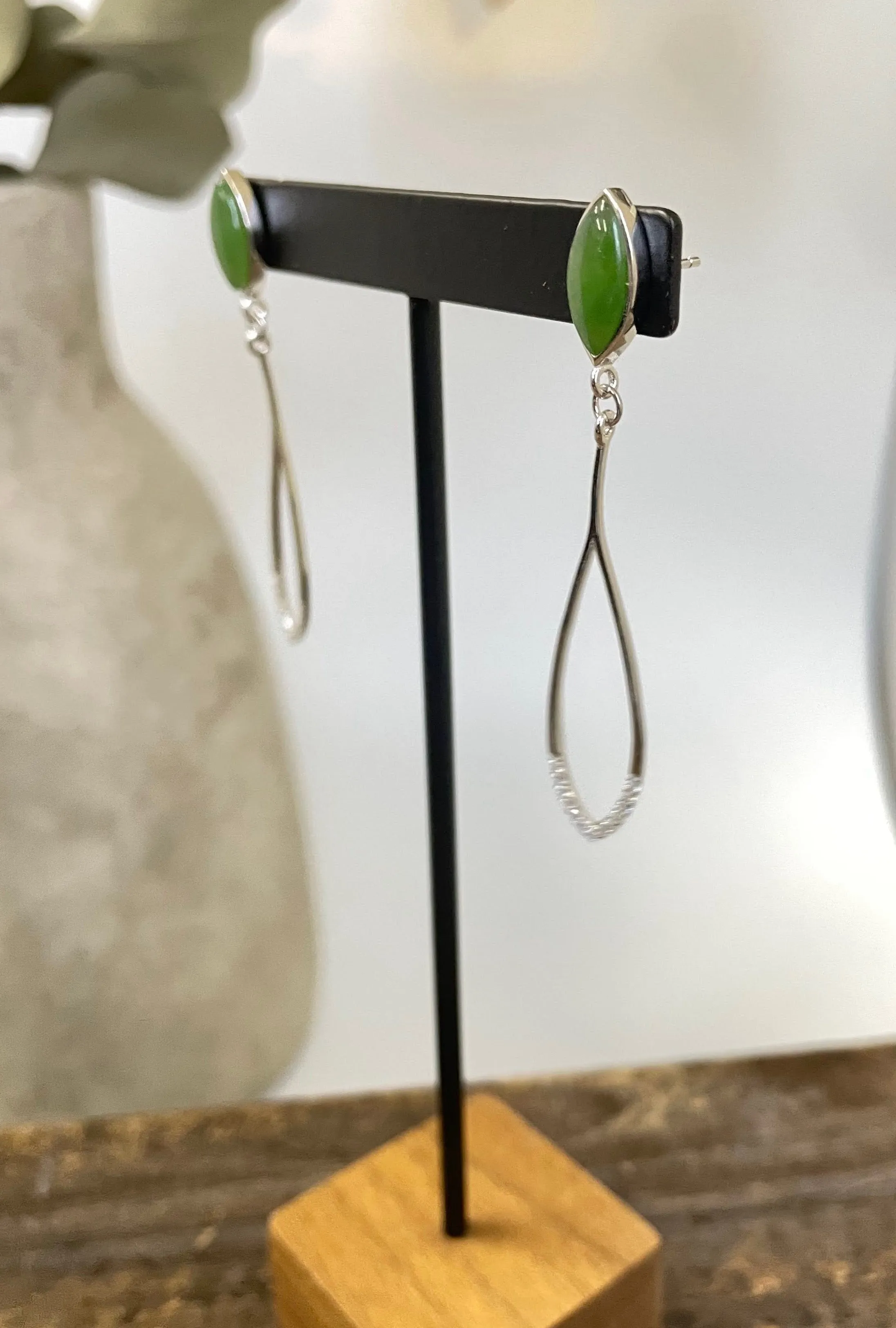 Long Silver Jade Earrings, E537