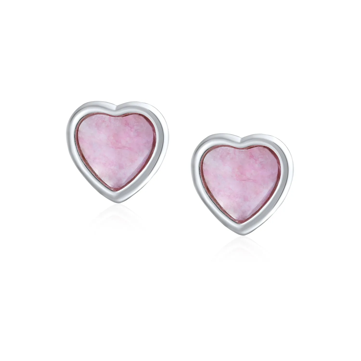 Lovers Bezel Set Green Jade Heart Stud Earrings Sterling Silver Gift