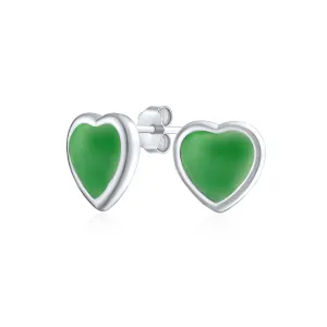 Lovers Bezel Set Green Jade Heart Stud Earrings Sterling Silver Gift