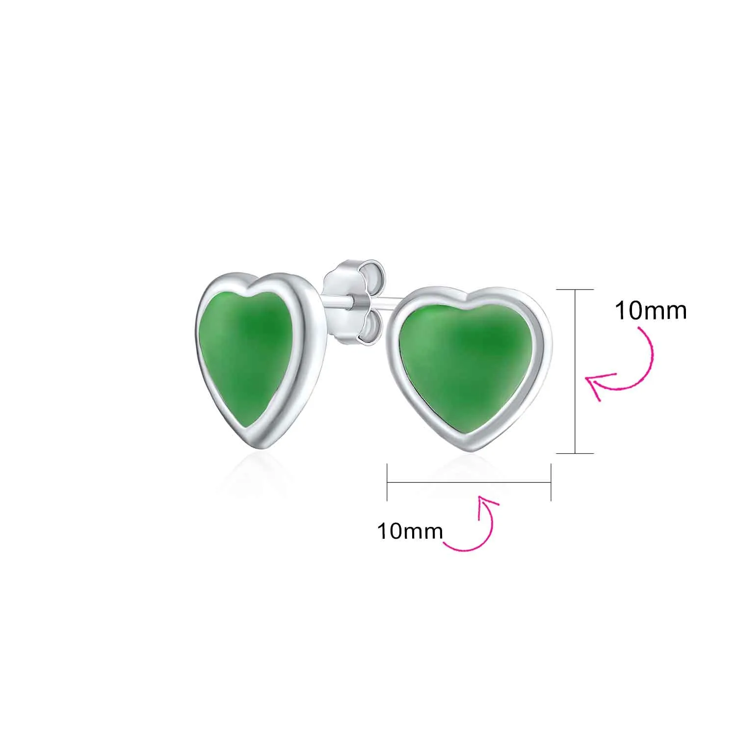 Lovers Bezel Set Green Jade Heart Stud Earrings Sterling Silver Gift
