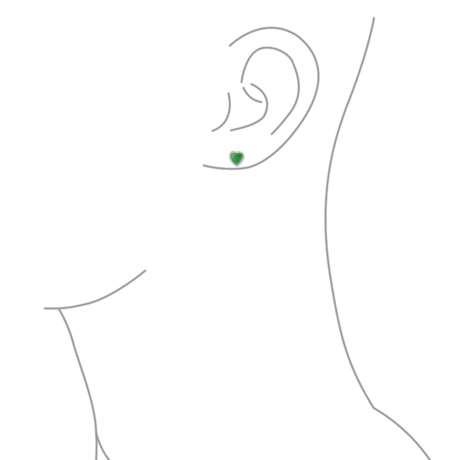 Lovers Bezel Set Green Jade Heart Stud Earrings Sterling Silver Gift
