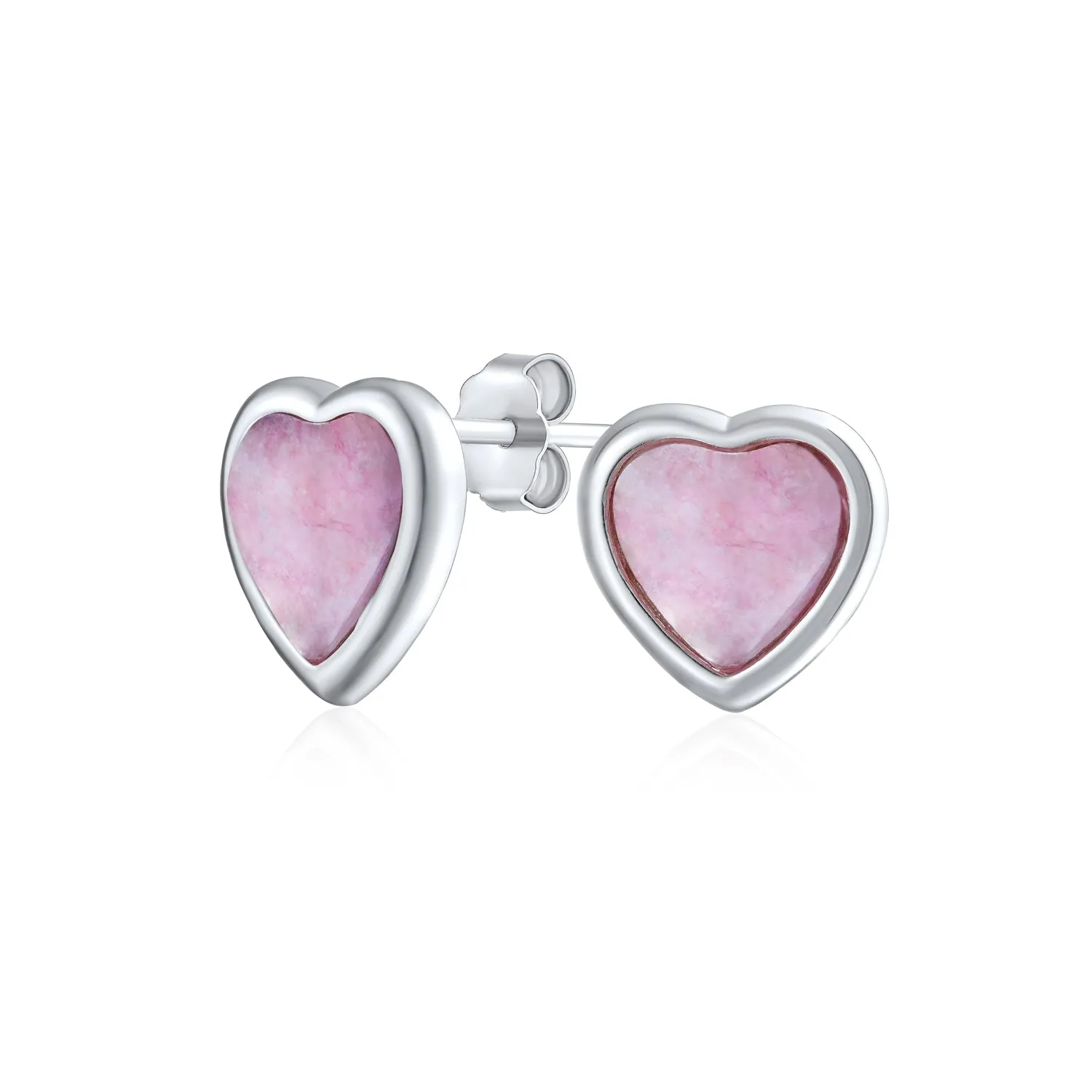 Lovers Bezel Set Green Jade Heart Stud Earrings Sterling Silver Gift