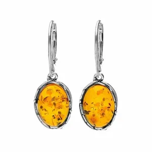 MILENA Earrings Silver and Amber Drop Oval