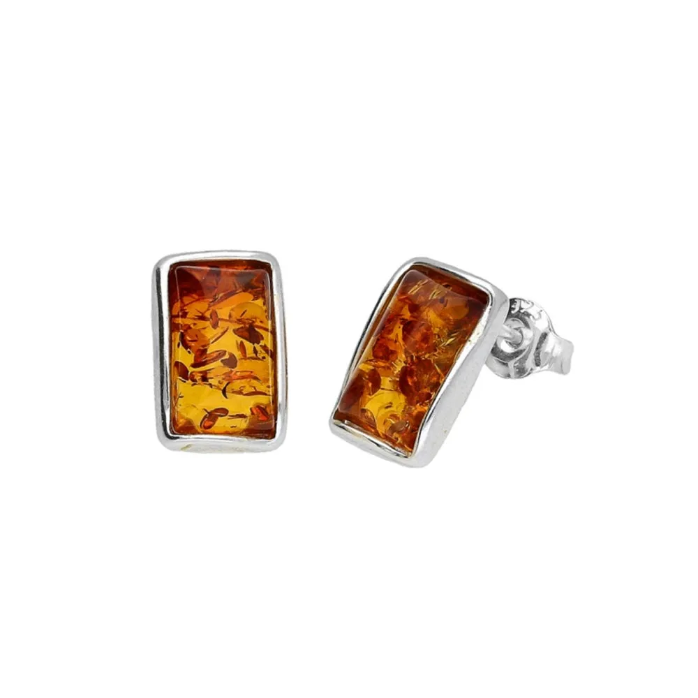 MILENA earrings Silver and Amber Elegant Rectangular