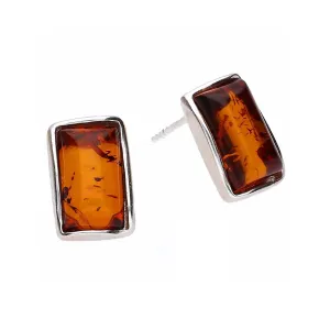 MILENA earrings Silver and Amber Elegant Rectangular