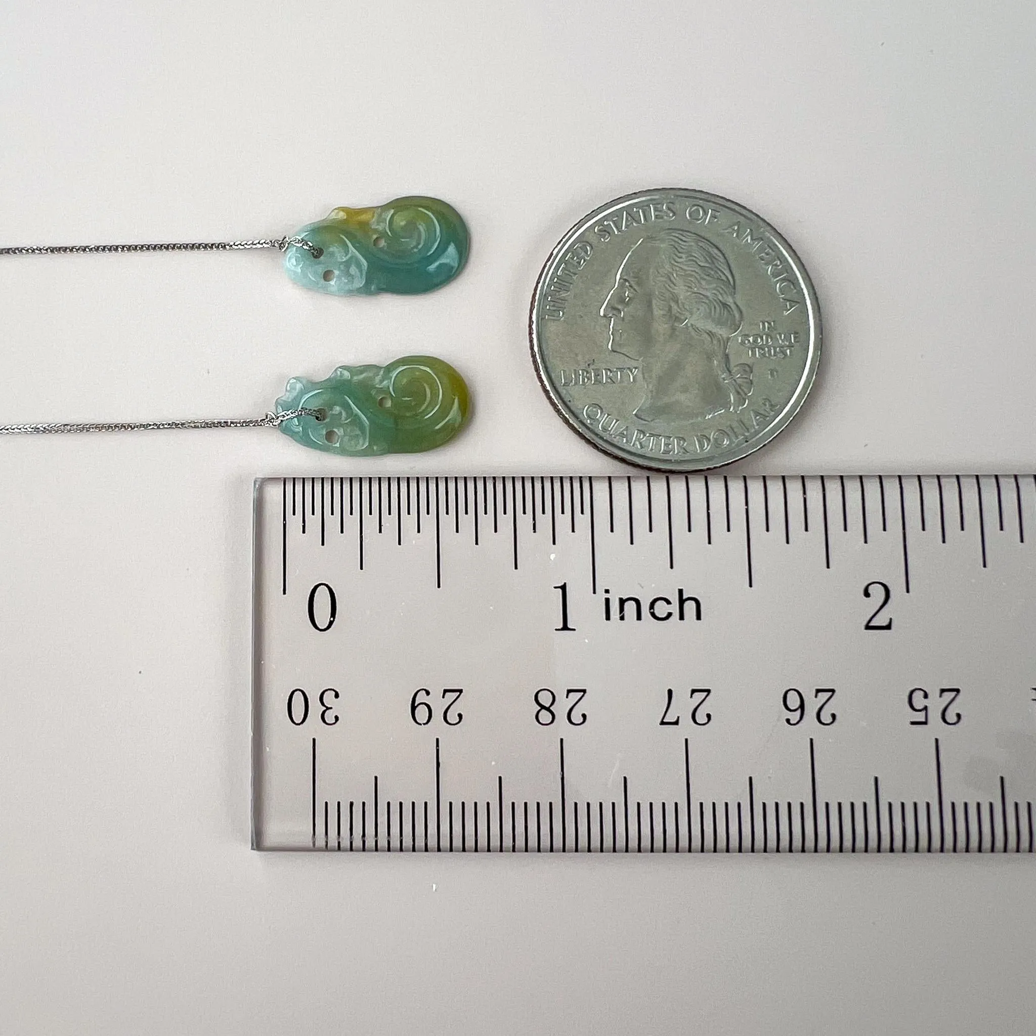 Mini Lucky Ru Yi Jade Earrings, Green Jade Earrings with 18K White Gold, SHWQ-1221-1735867963