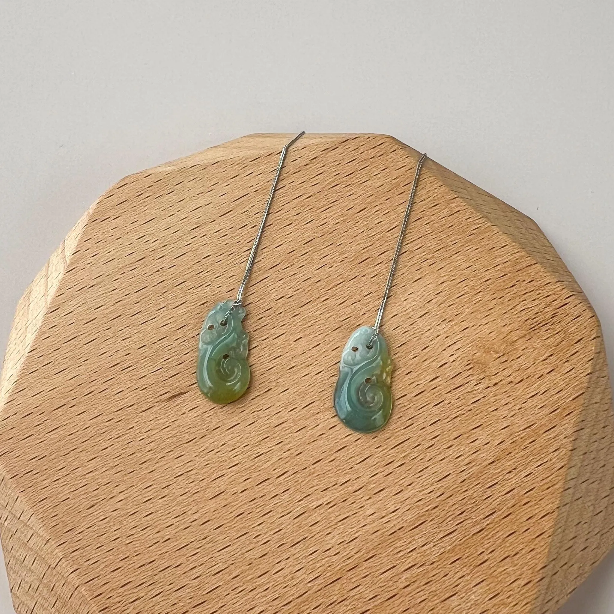 Mini Lucky Ru Yi Jade Earrings, Green Jade Earrings with 18K White Gold, SHWQ-1221-1735867963