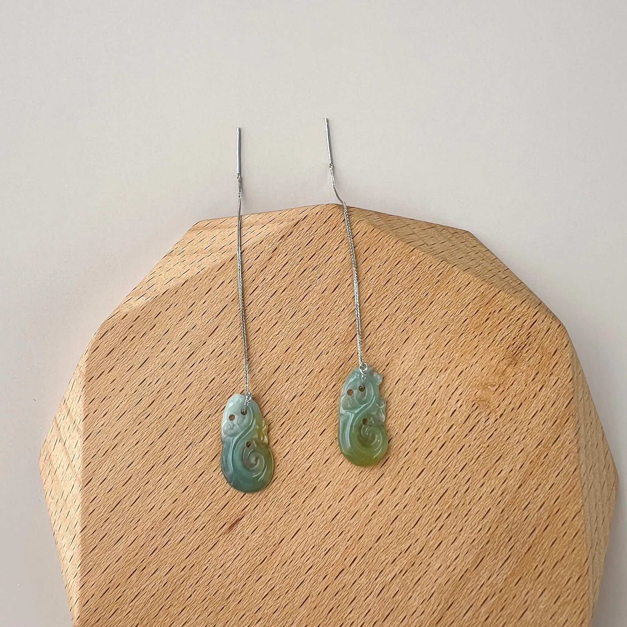 Mini Lucky Ru Yi Jade Earrings, Green Jade Earrings with 18K White Gold, SHWQ-1221-1735867963