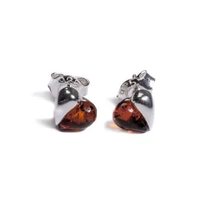 MINIATURE HEART STUD EARRINGS IN SILVER AND AMBER