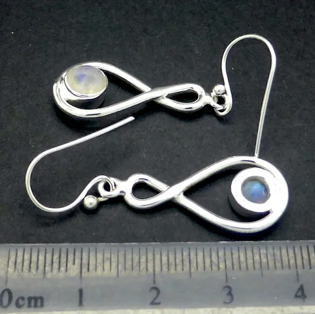 Moonstone Infinity Earrings, Faceted Rounds, 925 Silver kr