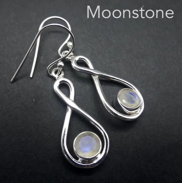 Moonstone Infinity Earrings, Faceted Rounds, 925 Silver kr