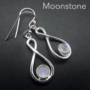 Moonstone Infinity Earrings, Faceted Rounds, 925 Silver kr