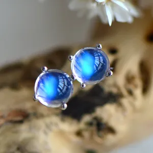 Moonstone Stud Earrings in White Gold Plated Sterling Silver Handmade Jewelry Women