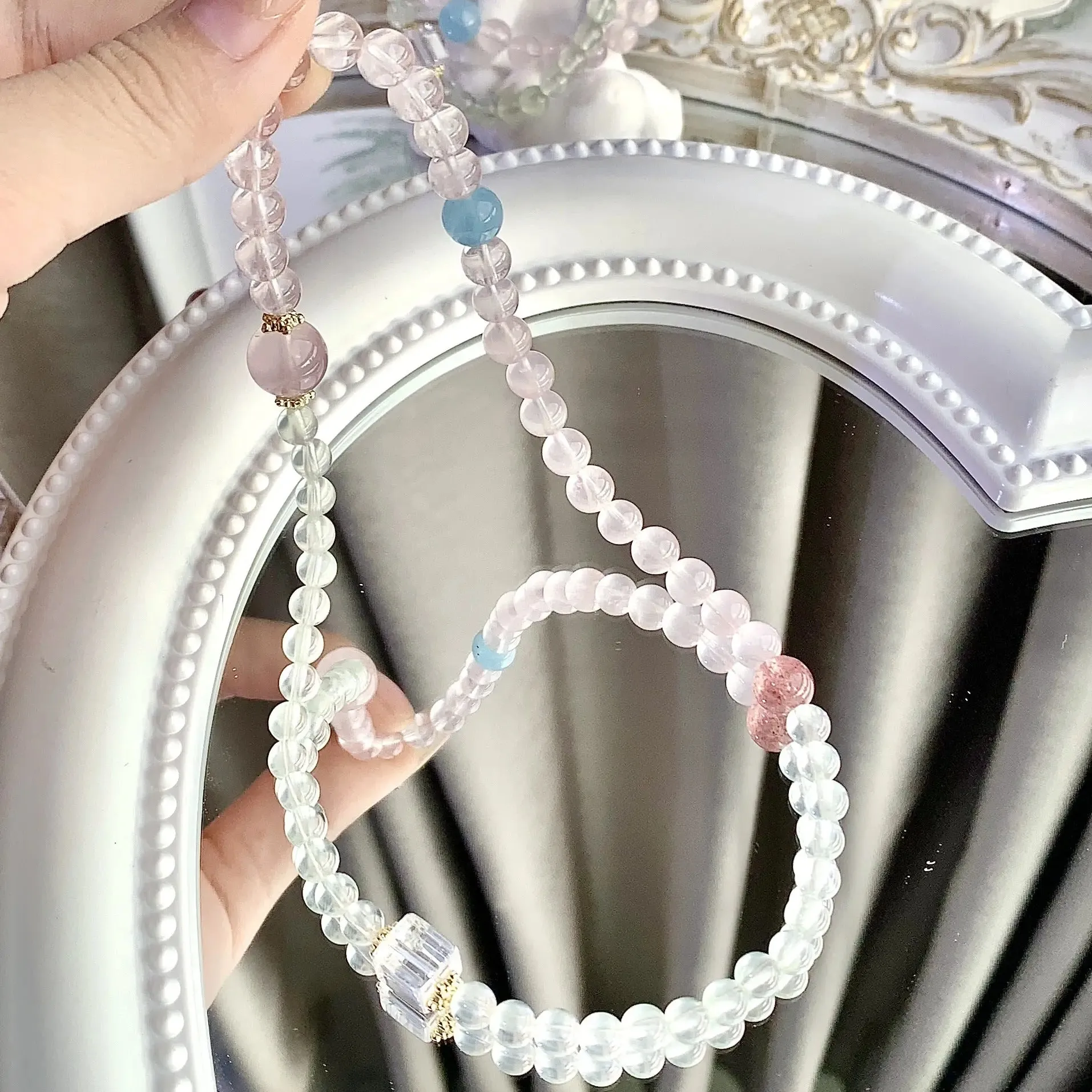 Natural Rose Quartz & Prehnite Bracelet