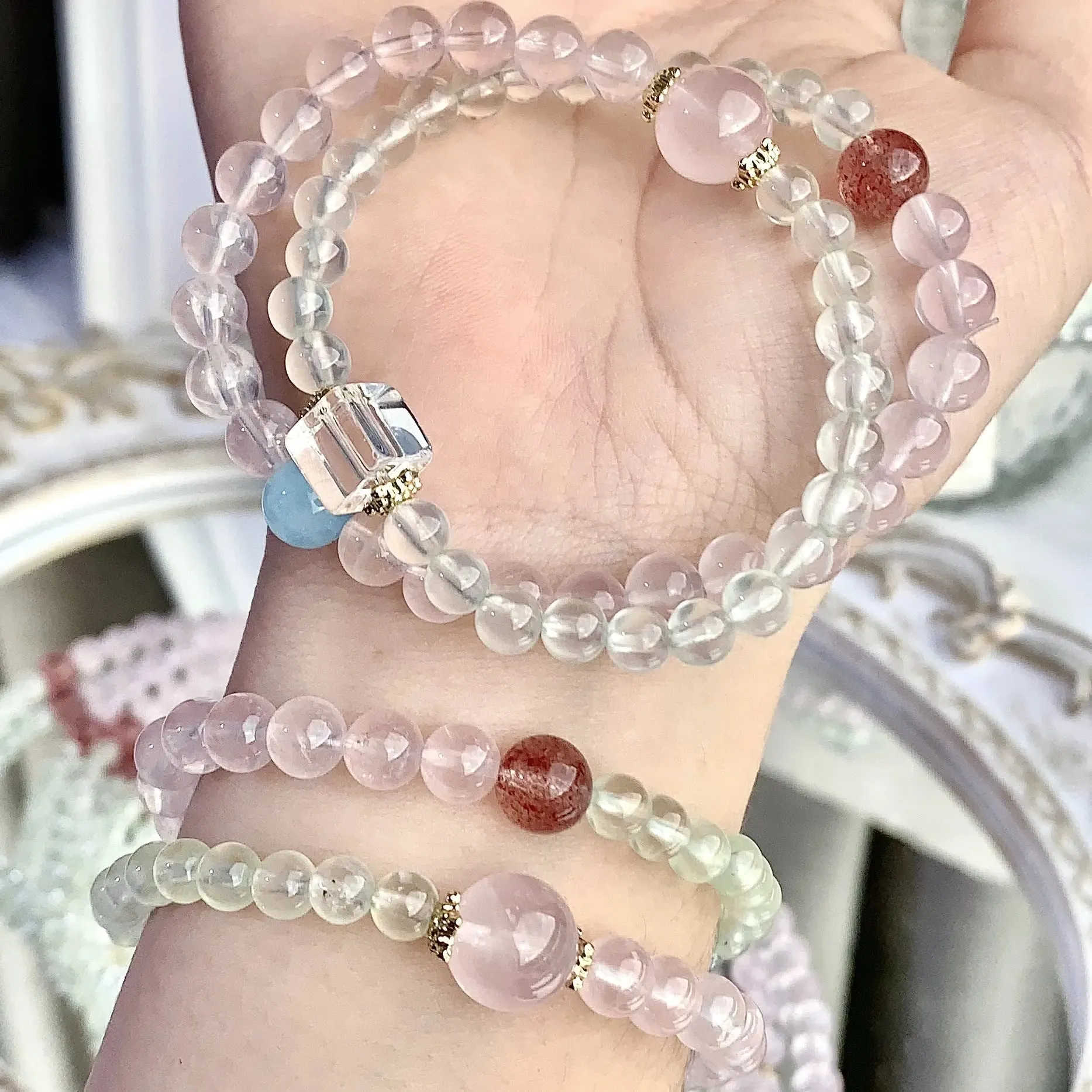 Natural Rose Quartz & Prehnite Bracelet