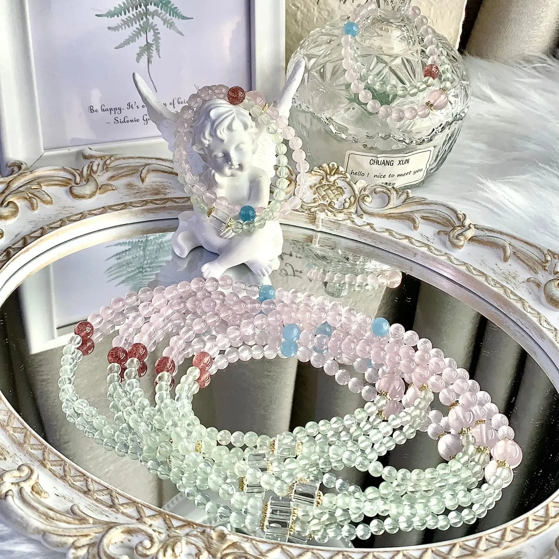 Natural Rose Quartz & Prehnite Bracelet